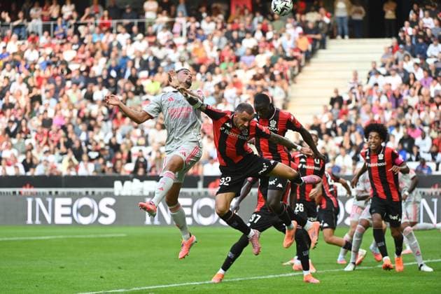 OGC Nice v Olympique Lyonnais - Ligue 1 McDonald s 2025 2026 21 Ruben KLUIVERT (ol) - 92 Jonathan CLAUSS (ogcn) during the Ligue 1 McDonald s match between Nice and Lyon at Allianz Riviera on October 18, 2025 in Nice, France. Nice France  Copyright: xFEPx 776348160