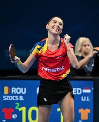Bernadette Szöcs (Rumänien) im Halbfinale der Team-Europameisterschaften im Tischtennis in Zadar (Kroatien) Bernadette Szöcs (Rumänien), European-Games-Siegerin 2023, am 18. Oktober im Halbfinale der Team-Europameisterschaften im Tischtennis in der Kresimir-Cosic-Halle in Zadar (Kroatien) gegen die Niederlande Zadar Kresimir-Cosic-Halle Kroatien *** Bernadette Szöcs Romania in the semi-finals of the European Team Table Tennis Championships in Zadar Croatia Bernadette Szöcs Romania , European Games winner 2023, on October 18 in the semi-finals of the European Team Table Tennis Championships in the Kresimir Cosic Hall in Zadar Croatia against the Netherlands Zadar Kresimir Cosic Hall Croatia