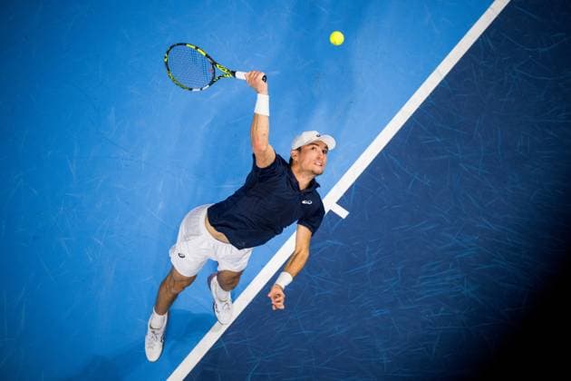 Belgian Raphael Collignon pictured in action during the European Open ATP, Tennis Herren tennis tournament in Brussels, on Saturday 18 October 2025. This year s edition of the tournament is taking place from 12 to 19 October 2025. JASPERxJACOBS  x137176731x