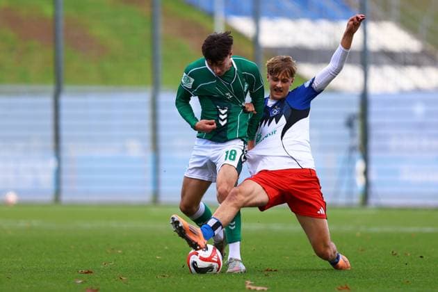 16 Louis Pepe Lemke Hamburger SV U19 , 18 Tom Kaperkon SV Werder Bremen U19 Football I Juniors I U19 DFB Youth League Preliminary Round Group A I Season 2025 2026 I 8 Matchday I Hamburger SV U19 SV Werder Bremen U19 I 18 10 2025 I Training ground Volksparkstadion