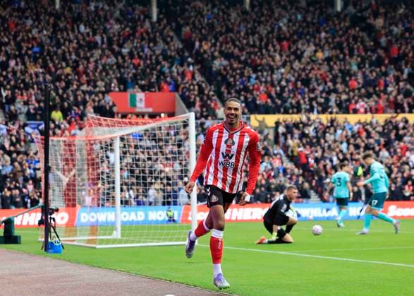 Sunderland v Wolverhampton Wanderers Premier League Wilson Isidor of Sunderland celebrates scoring his teams first goal which is later disallowed for offside following a VAR review during the Premier League match at the Stadium of Light, Sunderland UK Newspapers OUT Copyright: xFredxPalmerx FIL-22368-0185