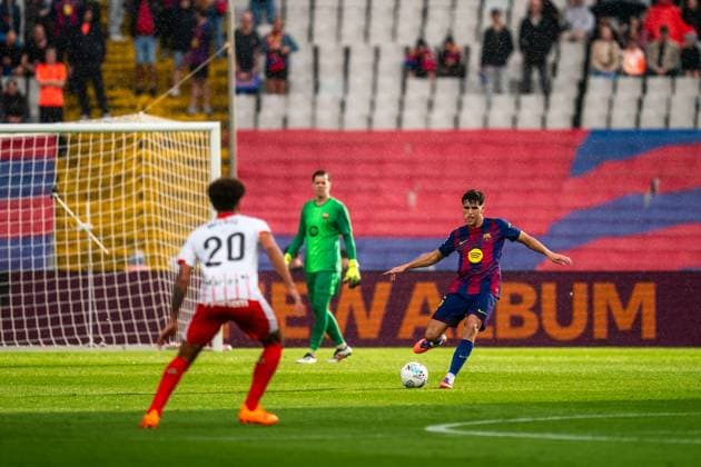 Spanish LaLiga EA Sports FC Barcelona, Barca v Girona FC in Barcelona, Spain. FC Barcelona player (5) Pau Cubarsi during LaLiga EA Sports match between FC Barcelona and Girona FC in Estadi Olimpic Lluis Companys, Barcelona, Spain, on October 18, 2025. Barcelona Estadi Olimpic Lluis Companys Barcelona Spain