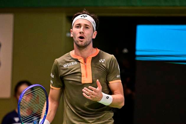 Norway s Casper Ruud against Canada s Denis Shapovalov in the semifinals of the BNP Paribas Nordic Open tennis tournament at the Royal Swedish Tennis Hall in Stockholm, Sweden, Saturday, Oct 18, 2025 STOCKHOLM SWEDEN x10658x  Copyright: xMagnusxLejhall TTx TENNIS NORDIC OPEN