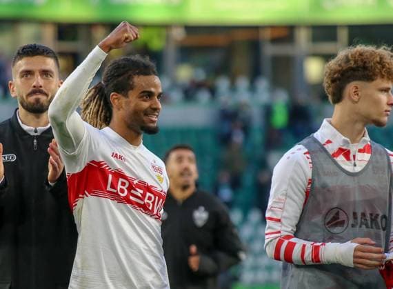 Germany Bundesliga 2025 26, 7 Matchday VfL Wolfsburg vs VfB Stuttgart Volkswagen Arena Wolfsburg Victory celebration Dan Axel Zagadou VfB Stuttgart, 23 Copyright: xAymanxAlahmedx
