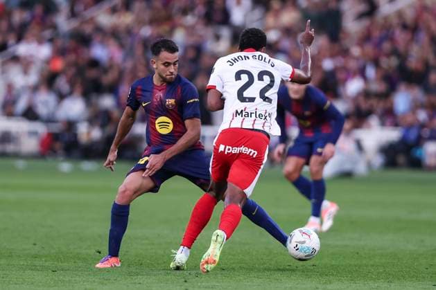 October 18, 2025, Barcelona, Barcelona, SPAIN: Eric Garcia of FC Barcelona, Barca and Jhon Solis of Girona FC compete for the ball during the Spanish league, La Liga EA Sports, football match played between FC Barcelona and Girona FC at Estadi Olimpic Lluis Companys on October 18, 2025 in Barcelona, Spain. Barcelona SPAIN - ZUMAa181 20251018_zaa_a181_145 Copyright: xJavierxBorregox