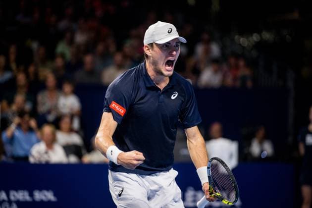 Belgian Raphael Collignon celebrates during the European Open ATP, Tennis Herren tennis tournament in Brussels, on Saturday 18 October 2025. This year s edition of the tournament is taking place from 12 to 19 October 2025. JASPERxJACOBS  x137182522x