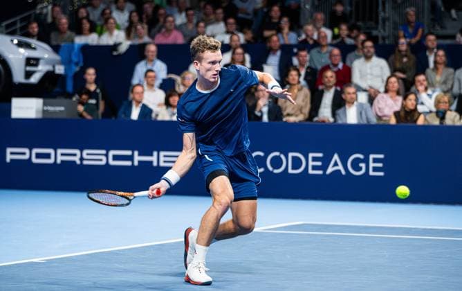 Czech Jiri Lehecka pictured in action during the European Open ATP, Tennis Herren tennis tournament in Brussels, on Saturday 18 October 2025. This year s edition of the tournament is taking place from 12 to 19 October 2025. EMILExWINDAL  x137182534x