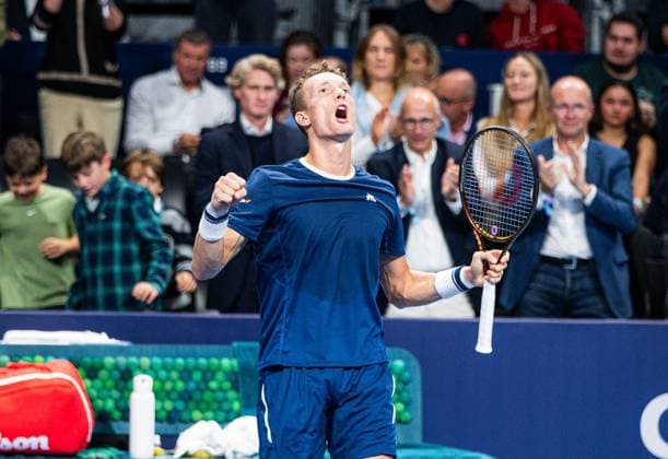 Czech Jiri Lehecka celebrates at the European Open ATP, Tennis Herren tennis tournament in Brussels, on Saturday 18 October 2025. This year s edition of the tournament is taking place from 12 to 19 October 2025. EMILExWINDAL  x137182559x