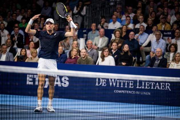 Belgian Raphael Collignon celebrates during the European Open ATP, Tennis Herren tennis tournament in Brussels, on Saturday 18 October 2025. This year s edition of the tournament is taking place from 12 to 19 October 2025. JASPERxJACOBS  x137182740x