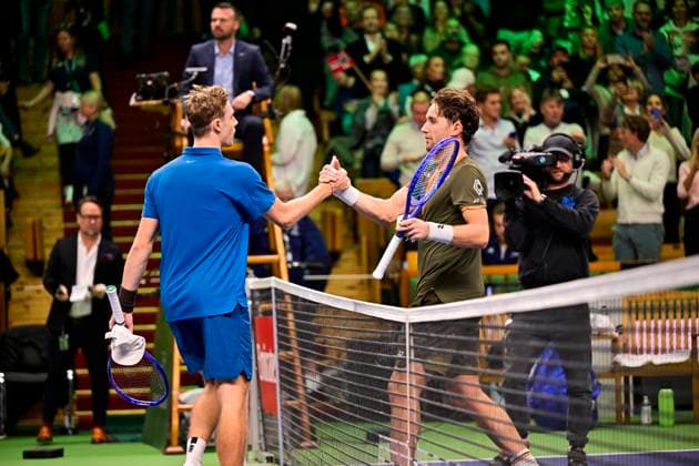 Norway s Casper Ruud against Canada s Denis Shapovalov in the semifinals of the BNP Paribas Nordic Open tennis tournament at the Royal Swedish Tennis Hall in Stockholm, Sweden, Saturday, Oct 18, 2025 STOCKHOLM SWEDEN x10658x  Copyright: xMagnusxLejhall TTx TENNIS NORDIC OPEN