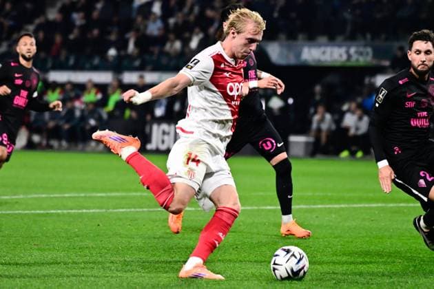 FOOTBALL : Angers vs Monaco - Ligue 1 - 18 10 2025 Mika Biereth ( 14 - Monaco ) during the Ligue 1 match between Angers SCO and AS Monaco at Stade Raymond Kopa on October 18, 2025 in Angers, France. ( Photo by Federico Pestellini PsnewZ ) - AngersFrance  Copyright: xFedericoxPestellinix