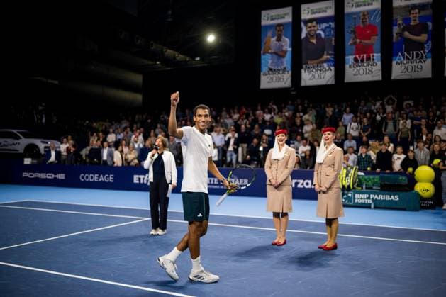 Canadian Felix Auger-Aliassime celebrates after winning the European Open ATP, Tennis Herren tennis tournament in Brussels, on Saturday 18 October 2025. This year s edition of the tournament is taking place from 12 to 19 October 2025. JASPERxJACOBS  x137188540x