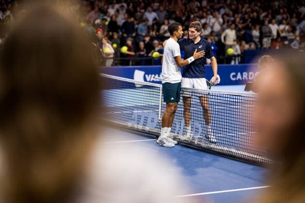 Canadian Felix Auger-Aliassime and Belgian Raphael Collignon pictured after the European Open ATP, Tennis Herren tennis tournament in Brussels, on Saturday 18 October 2025. This year s edition of the tournament is taking place from 12 to 19 October 2025. JASPERxJACOBS  x137188799x