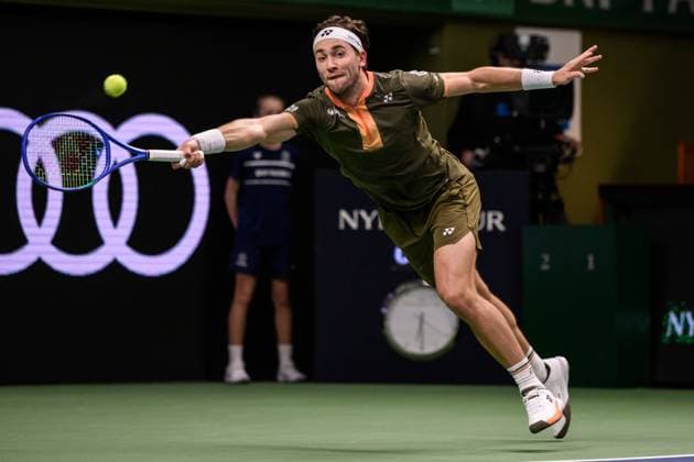 251018 Casper Ruud of Norway competes in a men s singles tennis semi final during day 8 of the ATP 250 Nordic Open on October 18, 2025 in Stockholm Photo Jesper Zerman BILDBYRAN kod JZ JZ0630 tennis nordic open nordic open 2025 bbeng  Copyright: JESPERxZERMAN BB251018JZ030