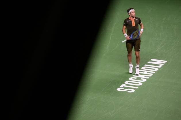 251018 Casper Ruud of Norway competes in a men s singles tennis semi final during day 8 of the ATP 250 Nordic Open on October 18, 2025 in Stockholm Photo Jesper Zerman BILDBYRAN kod JZ JZ0630 tennis nordic open nordic open 2025 bbeng  Copyright: JESPERxZERMAN BB251018JZ037