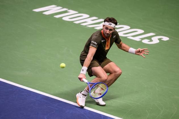 251018 Casper Ruud of Norway competes in a men s singles tennis semi final during day 8 of the ATP 250 Nordic Open on October 18, 2025 in Stockholm Photo Jesper Zerman BILDBYRAN kod JZ JZ0630 tennis nordic open nordic open 2025 bbeng  Copyright: JESPERxZERMAN BB251018JZ039