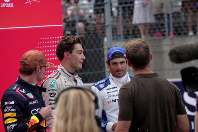 FORMULA 1 MSC CRUISES UNITED STATES GRAND PRIX 2025 18 10 2025, Circuit of The Americas, Austin, FORMULA 1 MSC CRUISES UNITED STATES GRAND PRIX 2025 , in the picture winner of the sprint race Max Verstappen NLD , Oracle Red Bull Racing, 2nd place for George Russell GBR , Mercedes AMG Petronas Formula One Team, 3rd place for Carlos Sainz Jr ESP , Atlassian Williams Racing nordphotoxGmbHx xBratic nph00250