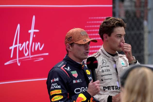 FORMULA 1 MSC CRUISES UNITED STATES GRAND PRIX 2025 18 10 2025, Circuit of The Americas, Austin, FORMULA 1 MSC CRUISES UNITED STATES GRAND PRIX 2025 , in the picture winner of the sprint race Max Verstappen NLD , Oracle Red Bull Racing, 2nd place for George Russell GBR , Mercedes AMG Petronas Formula One Team nordphotoxGmbHx xBratic nph00250