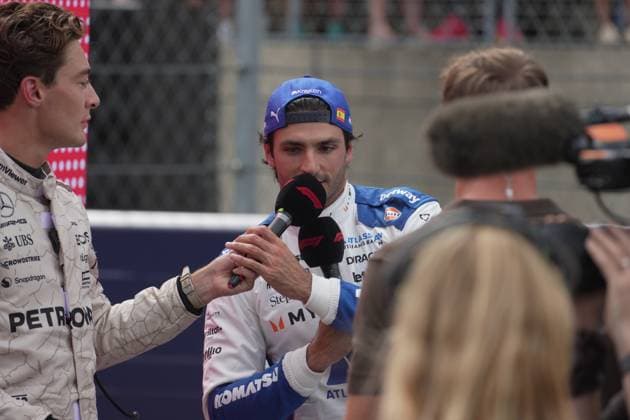 FORMULA 1 MSC CRUISES UNITED STATES GRAND PRIX 2025 18 10 2025, Circuit of The Americas, Austin, FORMULA 1 MSC CRUISES UNITED STATES GRAND PRIX 2025 , pictured 2nd place for George Russell GBR , Mercedes AMG Petronas Formula One Team, 3rd place for Carlos Sainz Jr ESP , Atlassian Williams Racing nordphotoxGmbHx xBratic nph00250