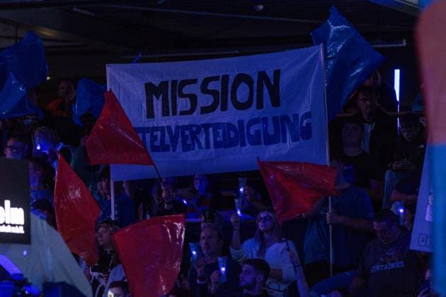 GER, Basketball Bundesliga Pokal, Round of 16, Syntainics MBC BMA365 Bamberg Baskets 18 10 2025, Stadthalle, Weißenfels, GER, Basketball Bundesliga Pokal, Round of 16, Syntainics MBC BMA365 Bamberg Baskets Fanbanner of the Syntainics MBC Â Photo Alexander Trienitz Weißenfels Stadthalle Sachsen Anhalt Germany
