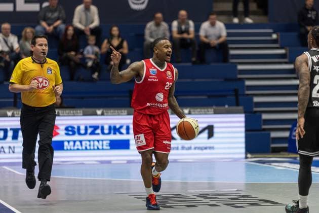 GER, Basketball Bundesliga Pokal, Round of 16, Syntainics MBC BMA365 Bamberg Baskets 18 10 2025, Stadthalle, Weißenfels, GER, Basketball Bundesliga Pokal, Round of 16, Syntainics MBC BMA365 Bamberg Baskets Charles Callison Syntainics MBC, 23 Â Photo Alexander Trienitz Weißenfels Stadthalle Sachsen Anhalt Germany