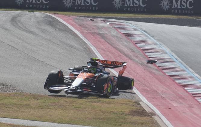 FORMULA 1 MSC CRUISES UNITED STATES GRAND PRIX 2025 18 10 2025, Circuit of The Americas, Austin, FORMULA 1 MSC CRUISES UNITED STATES GRAND PRIX 2025 , pictured race start , Max Verstappen NLD , Oracle Red Bull Racing takes the lead, Lando Norris GBR , McLaren F1 Team, Oscar Piastri AUS , Fernando Alonso ESP , Aston Martin Aramco Cognizant Formula One Team and Nico Hülkenberg DEU , Stake F1 Team Kick Sauber crash Lando Norris GBR , McLaren F1 Team has to park its car, which is later recovered by the track marshals nordphotoxGmbHx xBratic nph00250