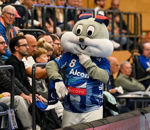 18 10 2025, xpsx, Handball 2 Bundesliga, TV Großwallstadt HC Oppenweiler Backnang v l maskottchen hobsi Elsenfeld Bayern Germany DEU