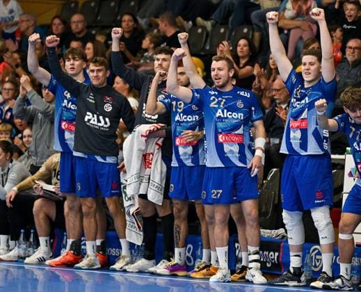 18 10 2025, xpsx, Handball 2 Bundesliga, TV Grosswallstadt HC Oppenweiler Backnang v l jubel Grosswallstadt Elsenfeld Bayern Germany DEU
