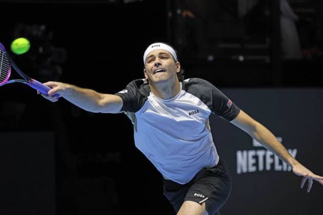 Riyadh, Saudi Arabia: Tennis SIX KINGS SLAM 2025 Taylor Fritz (USA), Riyadh, Saudi Arabia, October 18, 2025. Photo RIYADH, SIX KINGS SLAM 2025  - ZUMAp169 20251018_zea_p169_1083 Copyright: xFelicexCalabrox