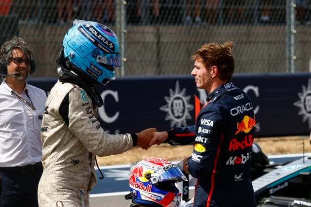 F1 GP of America, Austin, No 63 George Russel GBR , Mercedes AMG PETRONAS Formula One Team, Mercedes AMG F1 W16 E Performance, No 1 Max Verstappen NED , Red Bull Racing RB21, Honda Austin USA