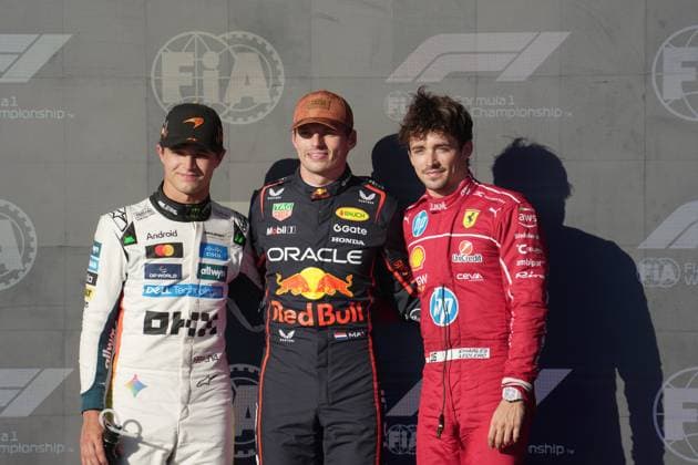 FORMULA 1 MSC CRUISES UNITED STATES GRAND PRIX 2025 18 10 2025, Circuit of The Americas, Austin, FORMULA 1 MSC CRUISES UNITED STATES GRAND PRIX 2025 , pictured pole position for Max Verstappen NLD , Oracle Red Bull Racing, 2nd grid position for Lando Norris GBR , McLaren F1 Team, 3rd grid position for tomorrows race for Charles Leclerc MCO , Scuderia Ferrari HP nordphotoxGmbHx xBratic nph00250