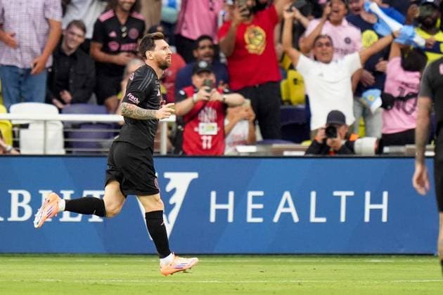 October 18, 2025, Nashville, Tennessee, USA: Inter Miami forward Lionel Messi (10) celebrates his goal against Nashville SC during the first half at Geodis Park. Nashville USA - ZUMAh237 20251018_zsp_h237_082 Copyright: xCamdenxHallx