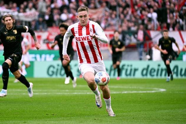 Football, Bundesliga, Germany, Men, Season 2025 2026, Matchday 7, Rhein Energie Stadion Köln, 1 FC Köln FC Augsburg 1 1 Isak Johannesson KOE Action, Single image
