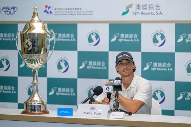 October 19, 2025, Macao, Macao Sar, China: Macau Open Golf , Final Round, Macau Golf and Country Club Coloane, Macao, China . Germanyâ€⠢s Dominic Foos Wins the Macau Open Golf after a tiebreaker with Taiwans Wang, Wei-hsuan. Foos speaks at the post game press conference, PK, Pressekonferenz Macao China - ZUMAr144 20251019_zap_r144_015 Copyright: xJaynexRussellx