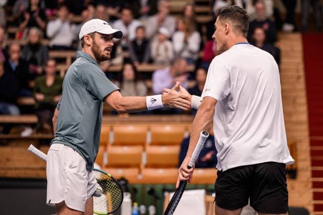 251019 Robert Galloway of USA and Alexander Erler of Austria celebrate as they compete in the men s doubles final on day 9 of the ATP 250 Nordic Open on October 19, 2025 in Stockholm Photo Jesper Zerman BILDBYRAN kod JZ JZ0631 tennis nordic open nordic open 2025 bbeng final dubbel jubel  Copyright: JESPERxZERMAN BB251019JZ008