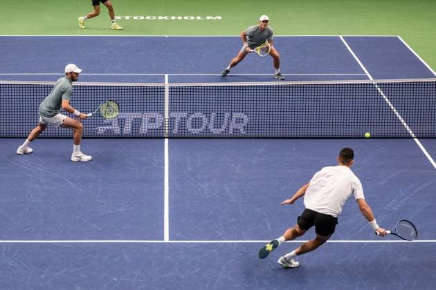 251019 Bart Stevens of Netherlands against Robert Galloway of USA and Alexander Erler of Austria as they compete in the men s doubles final on day 9 of the ATP 250 Nordic Open on October 19, 2025 in Stockholm Photo Jesper Zerman BILDBYRAN kod JZ JZ0631 tennis nordic open nordic open 2025 bbeng final dubbel  Copyright: JESPERxZERMAN BB251019JZ011