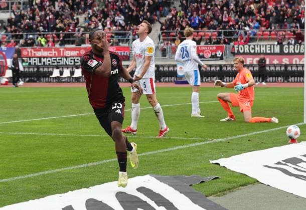 19 10 2025 Soccer Season 2025 2026 2 Soccer Bundesliga 09 Matchday 1 FC Nürnberg FCN Club KSV Holstein Kiel Störche Sportfoto Zink DaMa xdaxmax DFL regulations prohibit any use of photographs as image sequences and or quasi video only for editorial use Jubel Freude Torjubel nach Tor zum 1 0 Mohamed Ali Zoma 23, 1 FC Nürnberg FCN jubelt freut sich Torschütze Mohamed Ali Zoma 23, 1 FC Nürnberg FCN