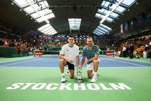 Austria s Alexander Erler and USA s Robert Galloway win the doubles final during the BNP Paribas Nordic Open tennis tournament at the Royal Swedish Tennis Hall in Stockholm, Sweden, Saturday, Oct 19, 2025 STOCKHOLM SWEDEN x62260x  Copyright: xNilsxPetterxNilsson TTx TENNIS NORDIC OPEN