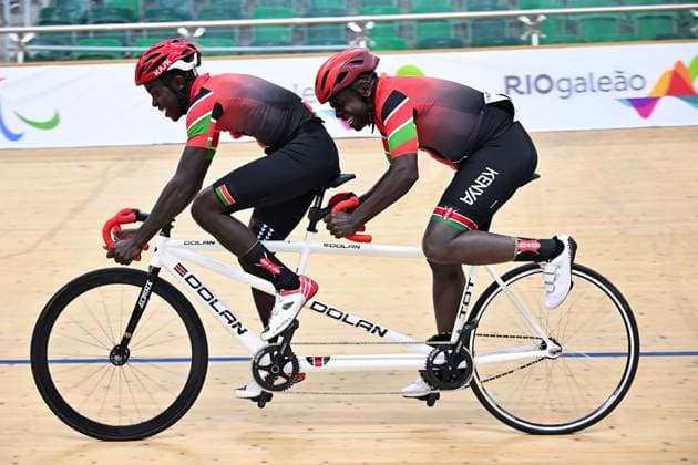 2025 UCI Para-Cycling Track World Championships Picture by Simon Wilkinson SWpix.com - 19 10 2025 - Cycling - 2025 UCI Para-Cycling Track World Championships - Rio Olympic Velodrome, Rio de Janeiro, Brazil - MB Sprint Qualifying - Kennedy Ivuzu Ogada (Kenya) piloted by Fabian Gathoni (Kenya) Copyright: x xSWpix.comx(t axPhotographyxHubxLtd)xSimonxWilkinson SWpix.comx SWP-3030-10198