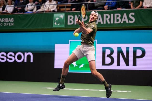251019 Ugo Humbert of France competes in the men s singles final on day 9 of the ATP 250 Nordic Open on October 19, 2025 in Stockholm Photo Jesper Zerman BILDBYRAN kod JZ JZ0631 tennis nordic open nordic open 2025 bbeng final singelfrankrike france  Copyright: JESPERxZERMAN BB251019JZ041