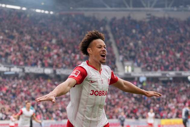 Derry Scherhant SC Freiburg, 07 Goal celebration, Emotions, Goal shot, Goal, Goal, Goal, Germany, Football, 1 Bundesliga, 7 Matchday, 2025 2026, SC Freiburg vs Eintracht Frankfurt, 19 10 2025, Europa Park Stadion, Freiburg, Germany DFL REGULATIONS PROHIBIT ANY USE OF PHOTOGRAPHS AS IMAGE SEQUENCES AND OR QUASI VIDEO Freiburg Europa Park Stadion Baden Württemberg Germany Copyright: xArnexAmbergx