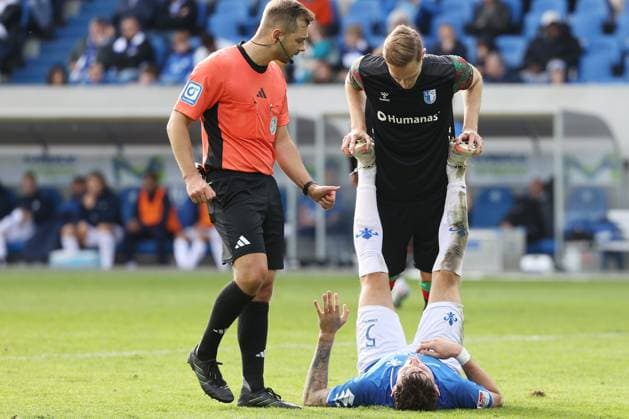 19 10 2025, xtvx, Soccer 2 Bundesliga, SV Darmstadt 98 1 FC Magdeburg v l Matej Maglica SV Darmstadt 98 Maximilian Breunig 1 FC Magdeburg Portrait DFL DFB REGULATIONS PROHIBIT ANY USE OF PHOTOGRAPHS as IMAGE SEQUENCES and or QUASI VIDEO Darmstadt