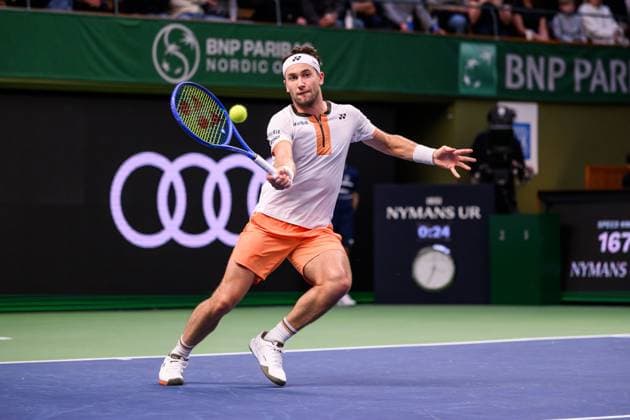 251019 Casper Ruud of Norway competes in the men s singles final on day 9 of the ATP 250 Nordic Open on October 19, 2025 in Stockholm Photo Jesper Zerman BILDBYRAN kod JZ JZ0631 tennis nordic open nordic open 2025 bbeng final singelnorge norway  Copyright: JESPERxZERMAN BB251019JZ046