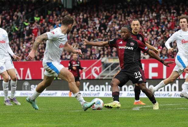 19 10 2025 Soccer Season 2025 2026 2 Soccer Bundesliga 09 Matchday 1 FC Nürnberg FCN Club KSV Holstein Kiel Störche Sportfoto Zink DaMa xdaxmax DFL regulations prohibit any use of photographs as image sequences and or quasi video only for editorial use Marco Komenda 3, Holstein Kiel Mohamed Ali Zoma 23, 1 FC Nürnberg FCN