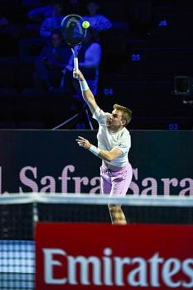 19th October 2025; St. Jakobshalle, Basel, Switzerland; 2025 ATP, Tennis Herren Swiss Indoor Tennis Day 1; Remy Bertola (SUI) in action against Quentin Halys (FRA) in the final qualification round  DavidxEmm
