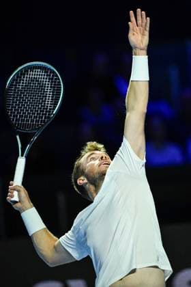 19th October 2025; St. Jakobshalle, Basel, Switzerland; 2025 ATP, Tennis Herren Swiss Indoor Tennis Day 1; Remy Bertola (SUI) in action against Quentin Halys (FRA) in the final qualification round  DavidxEmm