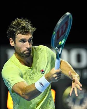 19th October 2025; St. Jakobshalle, Basel, Switzerland; 2025 ATP, Tennis Herren Swiss Indoor Tennis Day 1; Quentin Halys (FRA) in action against Remy Bertola (SUI) in the final qualification round  DavidxEmm