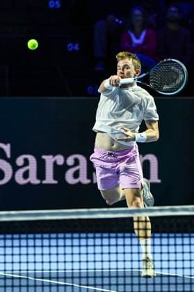 19th October 2025; St. Jakobshalle, Basel, Switzerland; 2025 ATP, Tennis Herren Swiss Indoor Tennis Day 1; Remy Bertola (SUI) in action against Quentin Halys (FRA) in the final qualification round  DavidxEmm