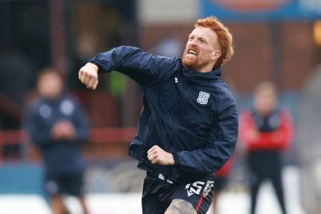 19th October 2025; Dens Park, Dundee, Scotland; Scottish Premiership Football, Dundee versus Celtic; Simon Murray of Dundee celebrates their win at the end of the match  DavidxYoung