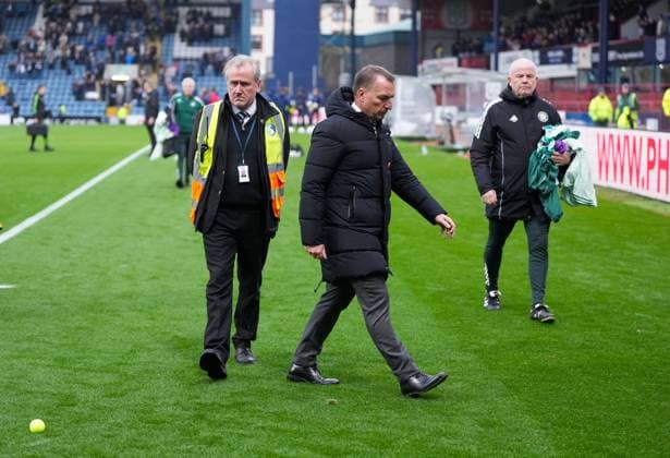 A tennis ball rolls towards Celtic Manager Brendan Rodgers after it was thrown in the direction of Rodgers by a Celtic fan at full-time. Final score Dundee 2 Celtic 0. Dundee v Celtic, William Hill Scottish Premiership, Football, Dens Park, Dundee, Scotland, UK - 19 Oct 2025Dundee Dens Park United Kingdom EDITORIAL USE ONLY No use with unauthorised audio, video, data, fixture lists, club league logos or live services. Online in-match use limited to 120 images, no video emulation. No use in betting, games or single club league player publications.  Copyright: xStuartxWallace Shutterstockx 15545861dc